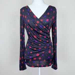 Versace Jeans Couture Polka Dot Logo Surplice Jersey Long Sleeve V-Neck Top 44 8